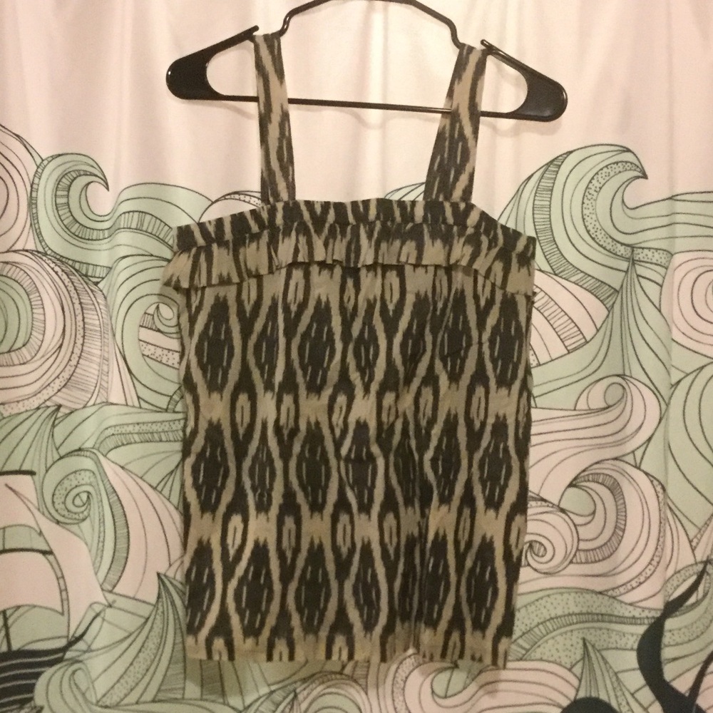 NWT J. Crew Ikat ruffle Tank Top Size 4 Grey / Off-White